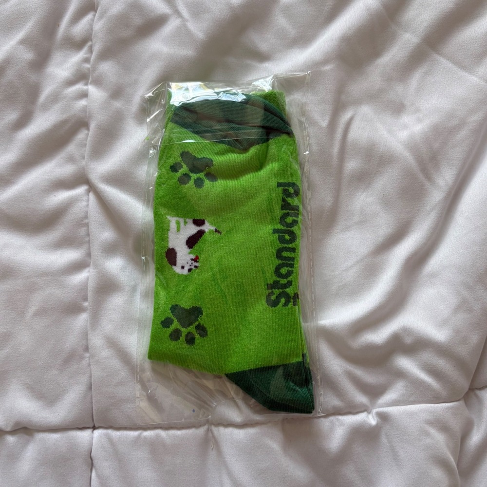 Standard Lime Green Dalmatian Puppy Paw Print Novelty Crew Socks